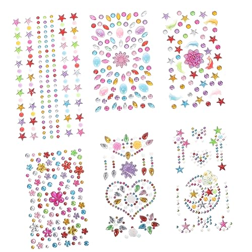 DINHEAROM Edelsteine Aufkleber 6 Blätter für Gesicht Körper Selbstklebende Strasssteine Temporäre Tattoos Körperjuwelen für Festivals Halloween Cosplay von DINHEAROM