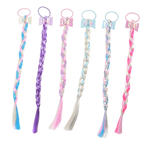 DINHEAROM 6stücke Teiliges Bunte Haargummis Mit Schleife Für Junge Mädchen Farbige Haarverlängerungen Und Zopfperücken Für Mädchen Für Partys Und Festlichkeiten von DINHEAROM