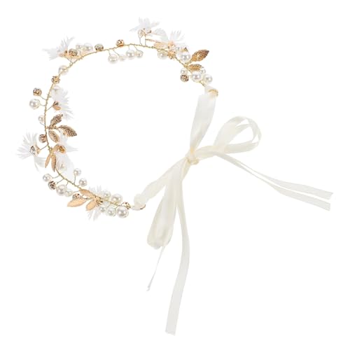 DINHEAROM Blumenkranz Haarschmuck Braut Perlen Kopfschmuck mit Metallblättern Stilvolles Stirnband für Hochzeit Party Damen Mädchen Charmantes Accessoire für Verschiedene Altersgruppen von DINHEAROM