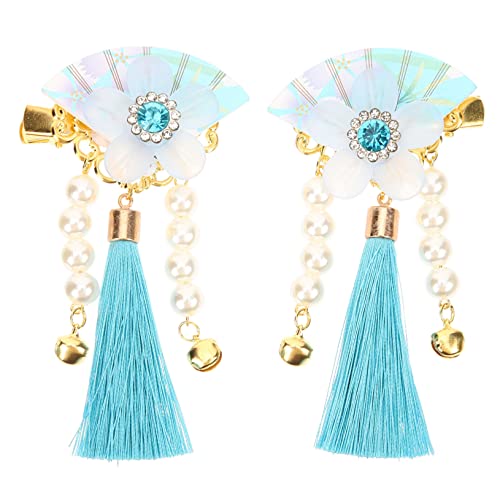 DINHEAROM Blumige Haarklammern mit Fransen Japanische Fächer Haarnadeln für Mädchen für Hochzeiten Partys und Besondere Anlässe Blau von DINHEAROM