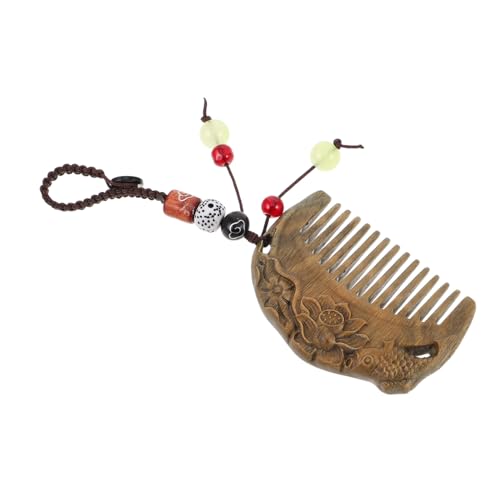 DINHEAROM Holzkamm Mini Für Damen Aus Sandelholz Mit Lotus Und Fischschnitzerei Tragbar Als Taschenanhänger Reisekamm von DINHEAROM