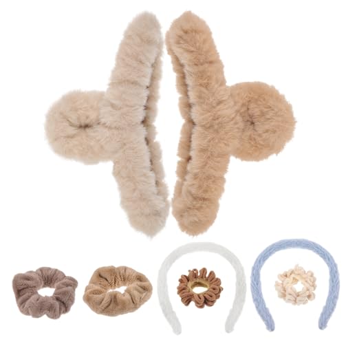 DINHEAROM Plüsch Haaraccessoires Flauschige Haargummis Haarclips Haarreif für Frauen Mädchen Weiches Haarstyling Zubehör Komfortabel Schonend Vielseitig von DINHEAROM