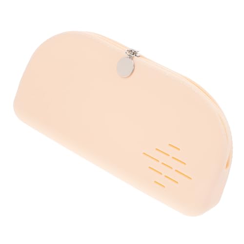 DINHEAROM Silikon Kosmetiktasche für Make Up Pinsel Tragbarer Organizer mit Reißverschluss Flexibles und Langlebiges Design für Reisen und Unterwegs Große Aufbewahrungskapazität Beige von DINHEAROM