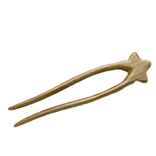 DINHEAROM U Förmiger Holz Haarnadelstab mit Sternverzierung Glatte Kanten für Schonendes Styling Stabiler Französischer Pin für Dutts und Chignons Vielseitig und Modisch für Damen von DINHEAROM