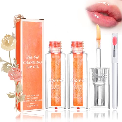 Color Changing Lip Oil, Magic Color Changing Lip Oil, Bossup Color Changing Lip Oil, Color Changing Lip Oil Stain, Magic Changing Lip Oil, Conversion Lip Stain, Long Lasting Nourishing (2PCS-Orange) von DINNIWIKL