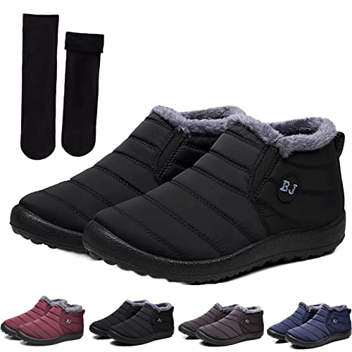 DINNIWIKL Boojoy Winter Boots, Pelzfutter wasserdichte Slip On Outdoor Warme Stiefeletten, Boojoy Stiefel für Herren und Damen (Schwarz, 38 EU) von DINNIWIKL