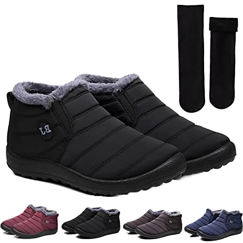 DINNIWIKL Boojoy Winterstiefel, Pelzfutter wasserdichte Slip On Outdoor Warme Stiefeletten, Boojoy Stiefel für Herren und Damen (Schwarz, 43 EU) von DINNIWIKL