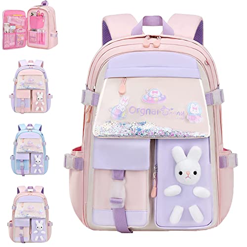 DINNIWIKL Bunny Backpack, Bad Bunny Backpack For Girls, Large Capacity Waterproof Kawaii Bookbag, Back To School (Pink - Large) von DINNIWIKL