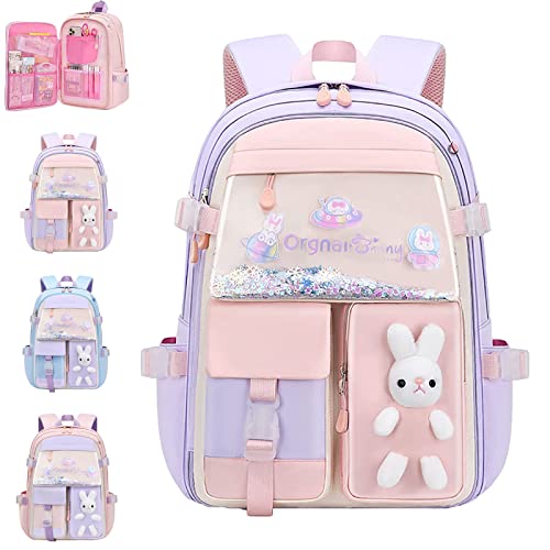 DINNIWIKL Bunny Backpack, Bad Bunny Backpack For Girls, Large Capacity Waterproof Kawaii Bookbag, Back To School (Purple - Large) von DINNIWIKL