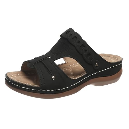 DINNIWIKL Damen-Sandalen, modisch, bequem, leicht, orthopädisch, Plateau-Sandalen, offene Zehen, Sommer-Sandalen, Strand, Clogs, bequem, rutschfest, Sohlen, Schwarz , 36 EU von DINNIWIKL