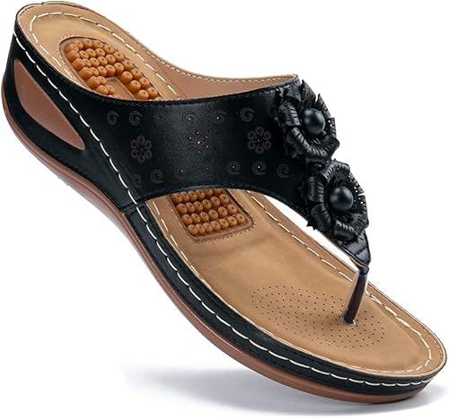 DINNIWIKL Damen-Sandalen für den Sommer, Flip-Flops für Damen, Meer, Blume, orthopädisch, lässig, Flip-Flops mit dicker Sohle, Slip-On-Sandalen mit Absatz, Bohemia-Sandalen, rutschfest, Strandschuhe, von DINNIWIKL