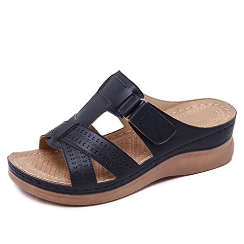 DINNIWIKL Modische Damen-Sandalen, bequem, leicht, orthopädisch, Plateau-Sandalen, offene Zehen, Keilabsatz, Slip-On-Sandalen, rutschfest, Strandschuhe, Schwarz , 35 EU von DINNIWIKL