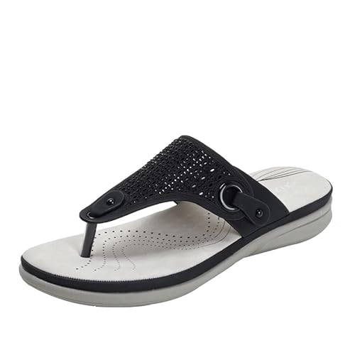 DINNIWIKL Orthopädische Damen-Sandalen, leicht, bequem, Bogenstütze, Boho-Sandalen, Flip Flop, elegant, Komfort, flache Schuhe, Strand, elegante Sandalen, Schwarz , 36 EU von DINNIWIKL