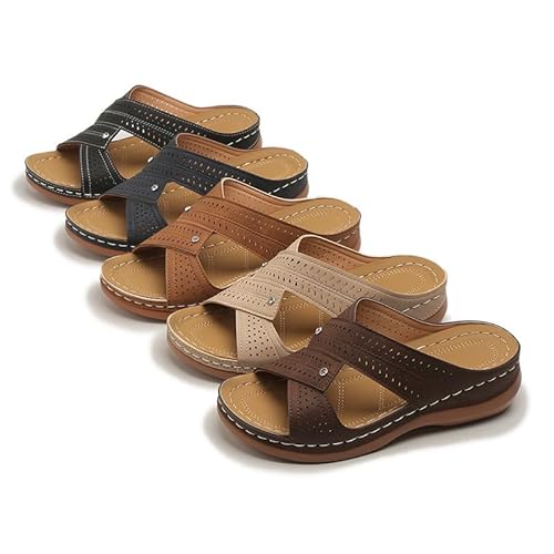 DINNIWIKL Orthopädische Damen-Sandalen mit offener Spitze, modisch, orthopädisch, bequem, Plateau, rutschfest, Strandschuhe, Slipper, Meer, Pool, Sandale, Schwarz , 37 EU von DINNIWIKL