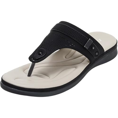 DINNIWIKL Sandalen für Damen, Sommer, orthopädisch, mit Fußgewölbeunterstützung, bequem, Flip-Flops, Damen, Strand, Pool, offen, Meer, rutschfest, elegant, Gummi, Sohle, Schuhe, Schwarz , 37 EU von DINNIWIKL