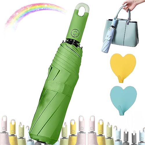 DINNIWIKL Three-Fold Self Opening and Retracting Umbrella with Buckle, Automatic Open Close Folding Umbrella, Small UV Sun Compact Umbrella, Lightweight Portable Travel Umbrella (Green) von DINNIWIKL