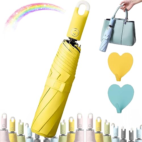 DINNIWIKL Three-Fold Self Opening and Retracting Umbrella with Buckle, Automatic Open Close Folding Umbrella, Small UV Sun Compact Umbrella, Lightweight Portable Travel Umbrella (Yellow) von DINNIWIKL