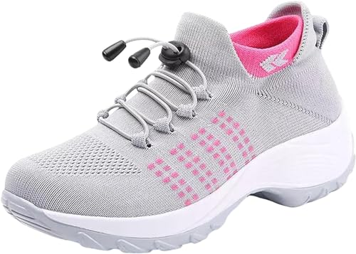 Damen-Sneakers Bequeme Orthopädische Schuhe Damen Slip-On Wanderschuhe aus atmungsaktivem Mesh Sommer Turnschuhe für Damen Bequeme Trainingsschuhe, Grau/Rosa., 39 EU von DINNIWIKL