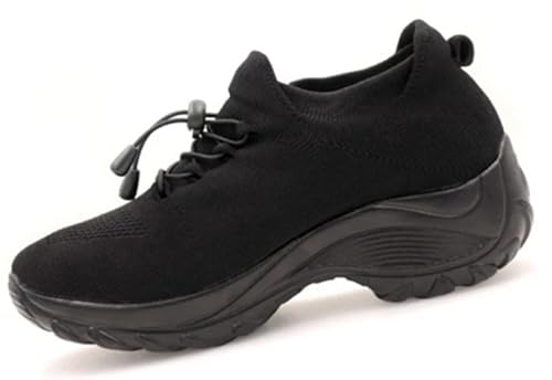 Damen-Sneakers Bequeme Orthopädische Schuhe Damen Slip-On Wanderschuhe aus atmungsaktivem Mesh Sommer Turnschuhe für Damen Bequeme Trainingsschuhe, Schwarz , 35 EU von DINNIWIKL