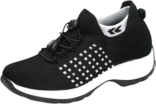 Damen-Sneakers Bequeme Orthopädische Schuhe Damen Slip-On Wanderschuhe aus atmungsaktivem Mesh Sommer Turnschuhe für Damen Bequeme Trainingsschuhe, WEISS SCHWARZ, 42 EU von DINNIWIKL