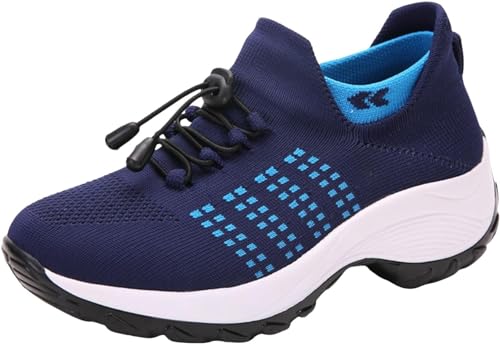 Damen-Sneakers Bequeme Orthopädische Schuhe Damen Slip-On Wanderschuhe aus atmungsaktivem Mesh Sommer Turnschuhe für Damen Bequeme Trainingsschuhe, dunkelblau, 36 EU von DINNIWIKL