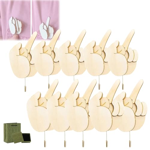 Funny Wooden Finger Brooch, 2024 New Finger Pin Diy Kit, Flippable Finger Pins Gift for Men Women, Interactive Mood Expressing Pin, White Elephant Gift (10PCS) von DINNIWIKL