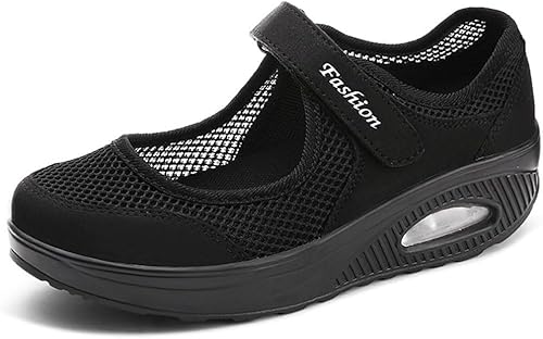 Orthopädische Schuhe Damen Turnschuhe Orthopädische Schuhe mit Plateau Sportschuhe Casual Outdoor Fitness Gym Walking Anti Rutsch Mesh Klettverschluss Atmungsaktiv Sneaker, Schwarz , 35 EU von DINNIWIKL