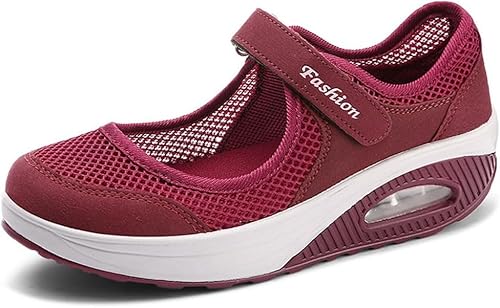 Orthopädische Schuhe Damen Turnschuhe Orthopädische Schuhe mit Plateau Sportschuhe Casual Outdoor Fitness Gym Walking Anti Rutsch Mesh Klettverschluss Atmungsaktiv Sneaker, rot, 36 EU von DINNIWIKL