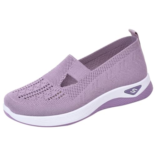 Orthopädische Schuhe für Damen, Sommer, leicht, rutschfest, atmungsaktiv, Schnürschuhe, Slip-On-Bootsschuhe, Sportschuhe, Damen, Sommer, bequem, Wanderschuhe, Hellviolett, 36 EU von DINNIWIKL