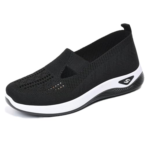 Orthopädische Schuhe für Damen, Sommer, leicht, rutschfest, atmungsaktiv, Schnürschuhe, Slip-On-Bootsschuhe, Sportschuhe, Damen, Sommer, bequem, Wanderschuhe, Schwarz , 36 EU von DINNIWIKL