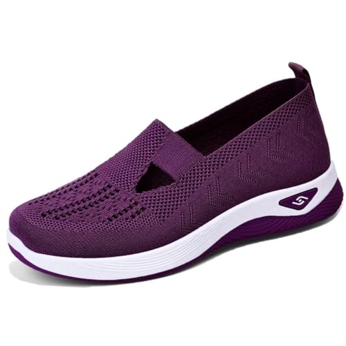 Orthopädische Schuhe für Damen, Sommer, leicht, rutschfest, atmungsaktiv, Schnürschuhe, Slip-On-Bootsschuhe, Sportschuhe, Damen, Sommer, bequem, Wanderschuhe, Tiefviolett, 36 EU von DINNIWIKL