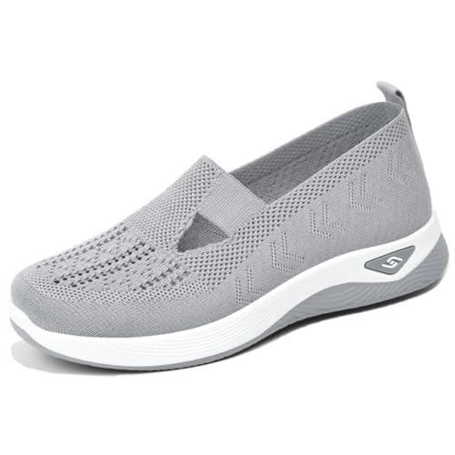 Orthopädische Schuhe für Damen, Sommer, leicht, rutschfest, atmungsaktiv, Schnürschuhe, Slip-On-Bootsschuhe, Sportschuhe, Damen, Sommer, bequem, Wanderschuhe, grau, 39 EU von DINNIWIKL