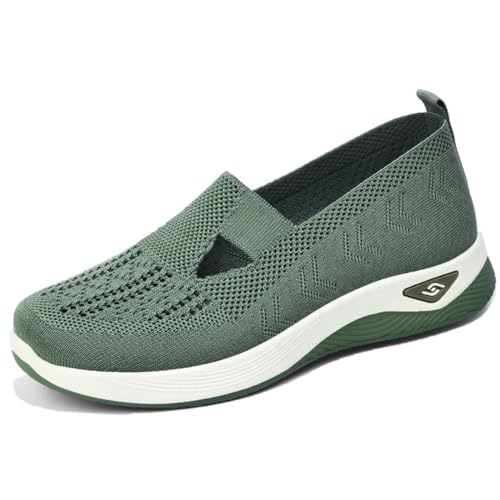 Orthopädische Schuhe für Damen, Sommer, leicht, rutschfest, atmungsaktiv, Schnürschuhe, Slip-On-Bootsschuhe, Sportschuhe, Damen, Sommer, bequem, Wanderschuhe, grün, 36 EU von DINNIWIKL