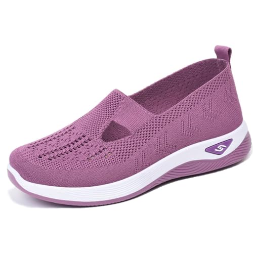 Orthopädische Schuhe für Damen, Sommer, leicht, rutschfest, atmungsaktiv, Schnürschuhe, Slip-On-Bootsschuhe, Sportschuhe, Damen, Sommer, bequem, Wanderschuhe, violett, 37 EU von DINNIWIKL