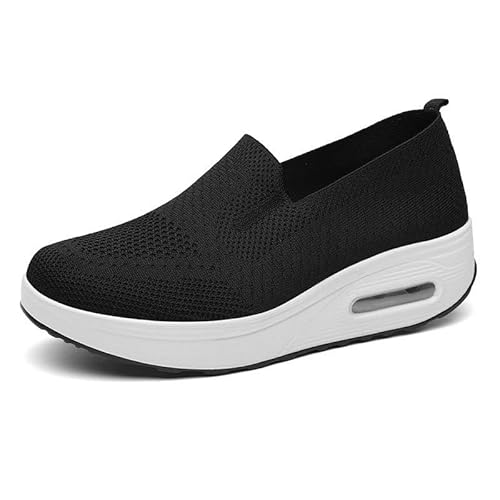 Orthopädische Sommerschuhe für Damen, bequem, leicht, atmungsaktiv, ohne Schnürsenkel, Schwingschuhe, Laufen, Turnschuhe für Damen, feste Farbe, Air Kissen, atmungsaktive Schuhe, Schwarz , 35 EU von DINNIWIKL