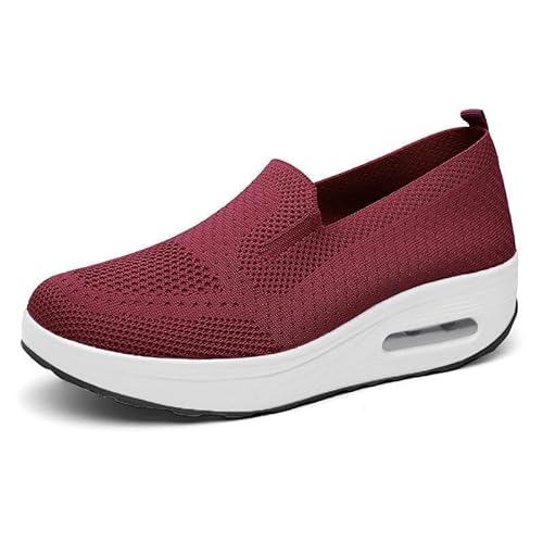 Orthopädische Sommerschuhe für Damen, bequem, leicht, atmungsaktiv, ohne Schnürsenkel, Schwingschuhe, Laufen, Turnschuhe für Damen, feste Farbe, Air Kissen, atmungsaktive Schuhe, bordeaux, 36 EU von DINNIWIKL