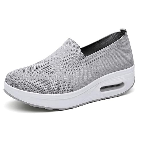 Orthopädische Sommerschuhe für Damen, bequem, leicht, atmungsaktiv, ohne Schnürsenkel, Schwingschuhe, Laufen, Turnschuhe für Damen, feste Farbe, Air Kissen, atmungsaktive Schuhe, grau, 35 EU von DINNIWIKL