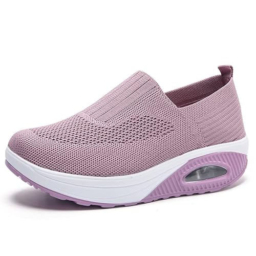 Orthopädische Turnschuhe für Damen, ohne Schnürung, atmungsaktiv, lässig, mit Kissen, rutschfeste Schuhe für Luftkissen, Slip-on Wanderschuhe, Rosa, 37 EU von DINNIWIKL