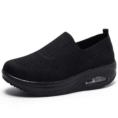 Orthopädische Turnschuhe für Damen, ohne Schnürung, atmungsaktiv, lässig, mit Kissen, rutschfeste Schuhe für Luftkissen, Slip-on Wanderschuhe, Schwarz , 36 EU von DINNIWIKL