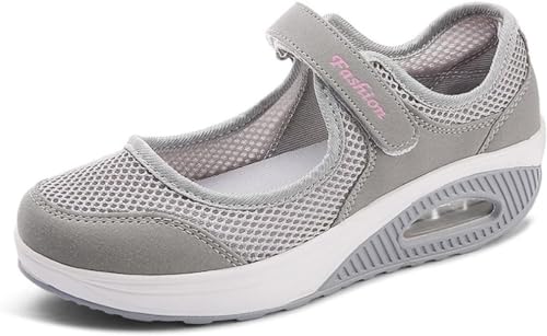 Sportsandalen für Damen, Wippschuhe, Sommer, Mesh-Schuhe, Fitnessschuhe, Schlankheitsschuhe, Wanderschuhe, orthopädisch, rutschfest, Klettverschluss, atmungsaktiv, Sneaker, Mokassins mit Keilabsatz, von DINNIWIKL