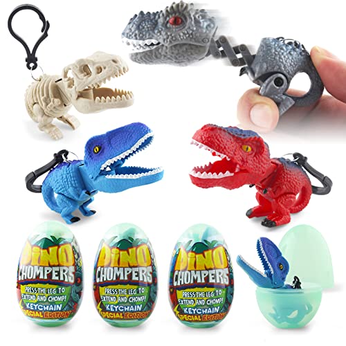 DINOBROS Überraschung Dino Eier Mini Dinosaurier Figuren Spielzeug Chomper Dinosaurier Schlüsselanhänger Party Favor Dekoration 4 Pack von DINOBROS