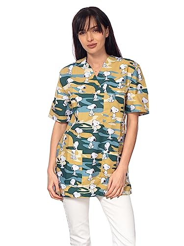 DINOZAVR Bruna Kasacks Damen Pflege V-Ausschnitt Kurzarm - Kasack Damen Bunter Druck mit 2 Unteren und 1 Oberen Tasche - Kasaks Altenpflege Hunde 2XL von DINOZAVR