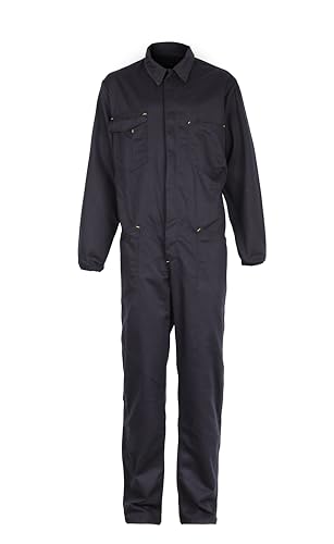 Cover Overall Herren Arbeitskleidung - Rallyekombi Overall mit Verstecktem Reißverschluss, Zwei Oberen Taschen, Zwei Fronttaschen, Werkzeugtasche, Elastische Bündchen, Elastischer Bund Marineblau 2XL von DINOZAVR