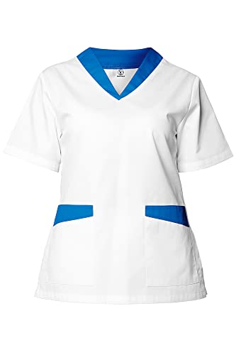 DINOZAVR Fabiana Damen Medizinische Uniformen Kasacks Pflege V-Ausschnitt Schlupfkasack Schlupfjacke Kurzarm Weiß/Blau 2XL von DINOZAVR