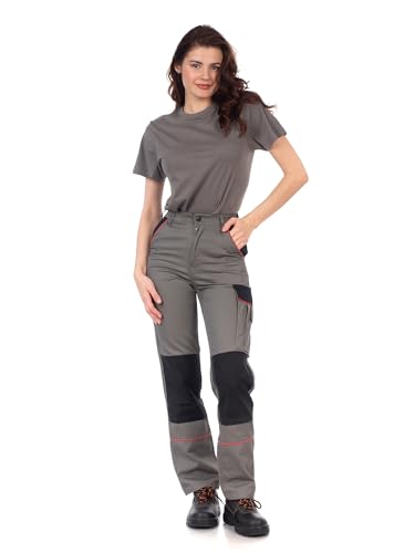 DINOZAVR Arbeitshose Damen Schmale Passform Cargohose Damen mit Elastischem Bund, 2 Vordertaschen, Cargotasche, 2 Gesäßtaschen, Werkzeugtasche, Knieverstärkung, Cordura-Verstärkungen Grau 48 von DINOZAVR