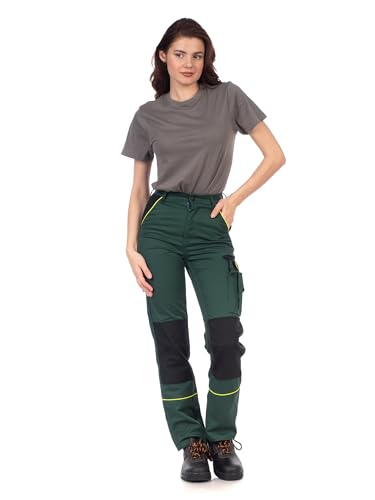 DINOZAVR Arbeitshose Damen Schmale Passform Cargohose Damen mit Elastischem Bund, 2 Vordertaschen, Cargotasche, 2 Gesäßtaschen, Werkzeugtasche, Knieverstärkung, Cordura-Verstärkungen Grün 38 von DINOZAVR