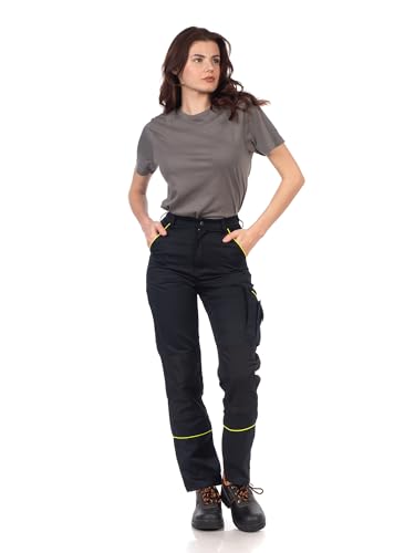 DINOZAVR Arbeitshose Damen Schmale Passform Cargohose Damen mit Elastischem Bund, 2 Vordertaschen, Cargotasche, 2 Gesäßtaschen, Werkzeugtasche, Knieverstärkung, Cordura-Verstärkungen Schwarz 50 von DINOZAVR