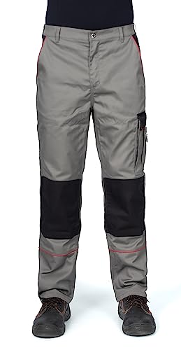 DINOZAVR Fortum Arbeitshosen Männer - Arbeitshose Herren mit Gürtelschlaufen, Reißverschluss, elastischer Bund, Knieverstärkung & Kniepolstertaschen, Cargotasche, Multifunktionstaschen Grau EU52 von DINOZAVR