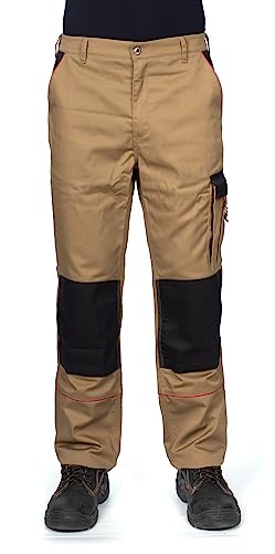 DINOZAVR Fortum Arbeitshosen Männer - Arbeitshose Herren mit Gürtelschlaufen, Reißverschluss, elastischer Bund, Knieverstärkung & Kniepolstertaschen, Cargotasche, Multifunktionstaschen Khaki EU60 von DINOZAVR
