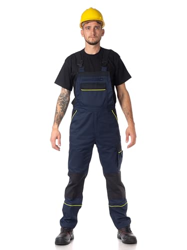 DINOZAVR Fortum Arbeitshosen Männer Latzhose Herren Arbeitshose - Arbeitslatzhose Herren mit Elastischem Bund, Cordura-Verstärkungen, Vordertaschen, Brusttaschen, Cargotasche Dunkelblau 50 von DINOZAVR